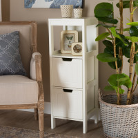 Baxton Studio SR1801195-White-Cabinet Reuben Cottage and Farmhouse White Finished 2-Drawer Wood Storage Cabinet